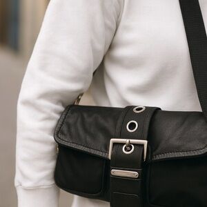 Prada Tessuto Vitello Convertible Shoulder Bag Black Nylon Dual Zip